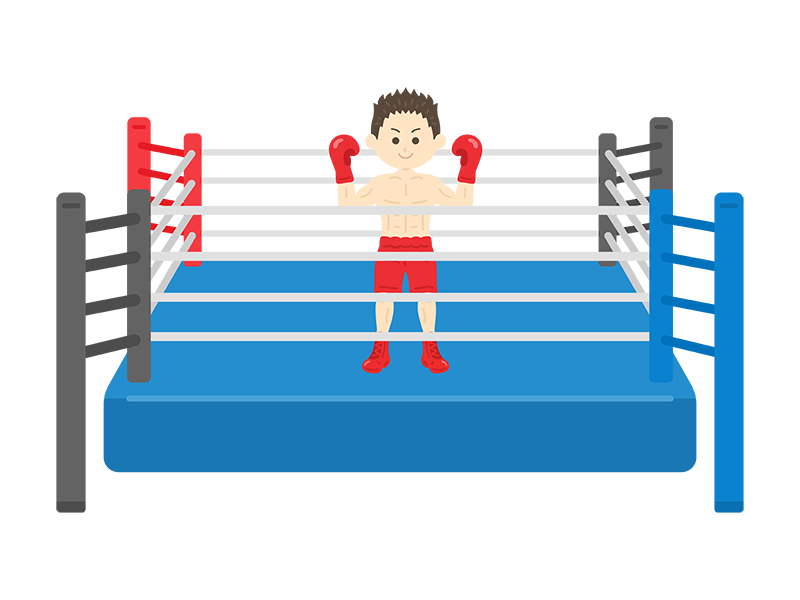 ボクシングリングに立つ、男性ボクサーの無料イラスト
