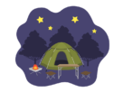 夜のキャンプ場の無料イラスト