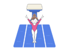 跳馬を飛んで着地した、女性の体操選手の無料イラスト