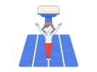 跳馬を飛んで着地した、男性の体操選手の無料イラスト