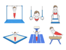 種目別の演技をする、男性の体操選手の無料イラストセット