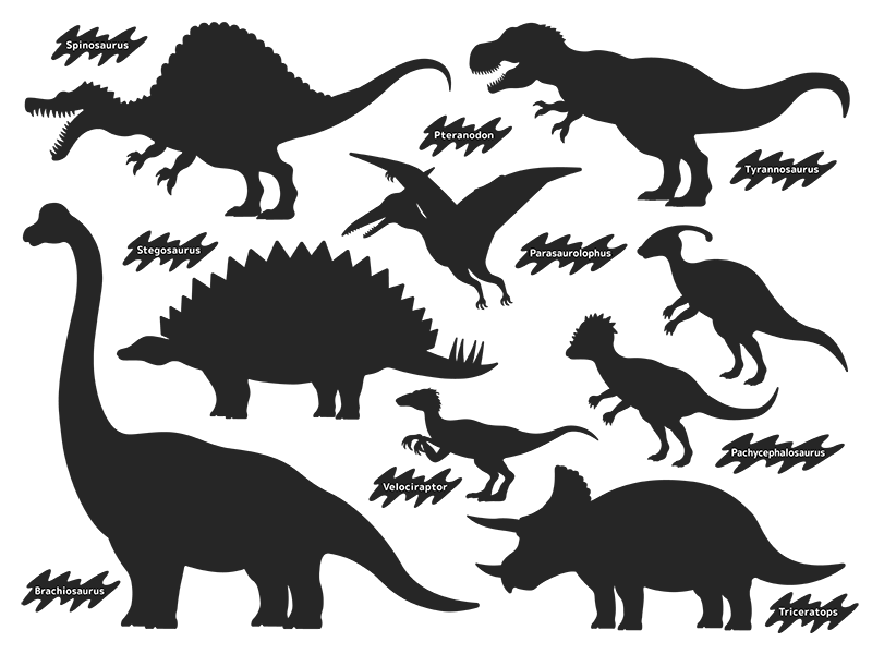 さまざまな恐竜のシルエットの無料イラストセット