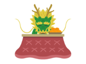 こたつに入った、龍のキャラクターの無料イラスト