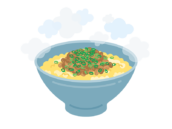 茶碗に盛られた、納豆をのせた、卵かけご飯の無料イラスト