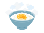茶碗に盛られた、炊きたての卵かけご飯の無料イラスト