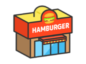 ハンバーガーショップ（3D線画）の無料イラスト