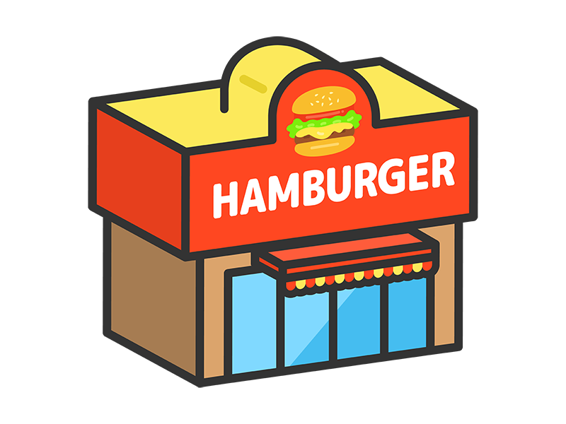 ハンバーガーショップ（3D線画）の無料イラスト