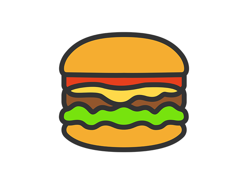 ハンバーガーのアイコン（線画カラー）の無料イラスト