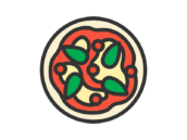 ホールピザのアイコン（線画カラー）の無料イラスト