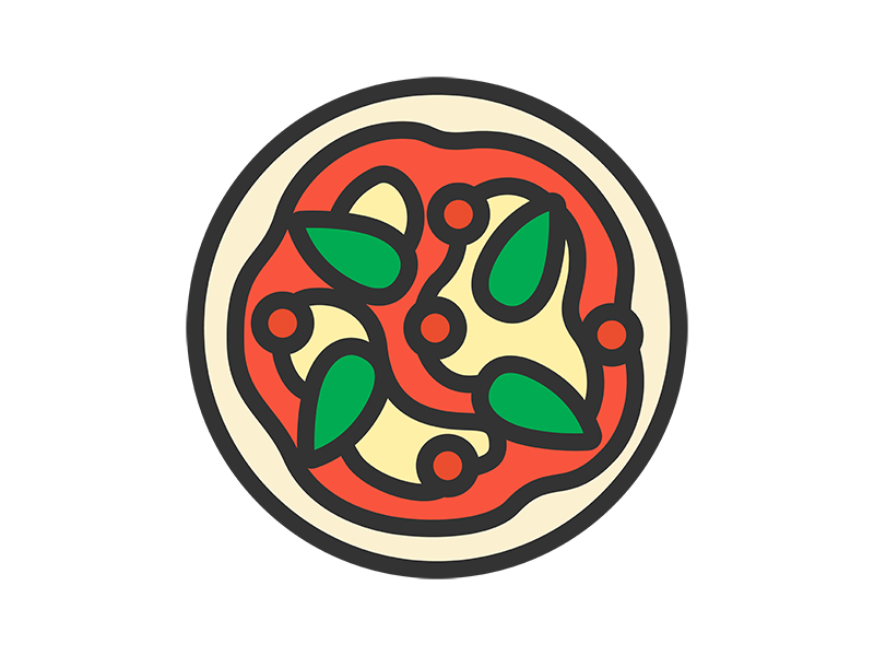 ホールピザのアイコン（線画カラー）の無料イラスト