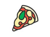 カットした、ピザのアイコン（線画カラー）の無料イラスト