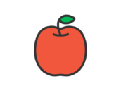 果物のリンゴのアイコン（線画カラー）の無料イラスト