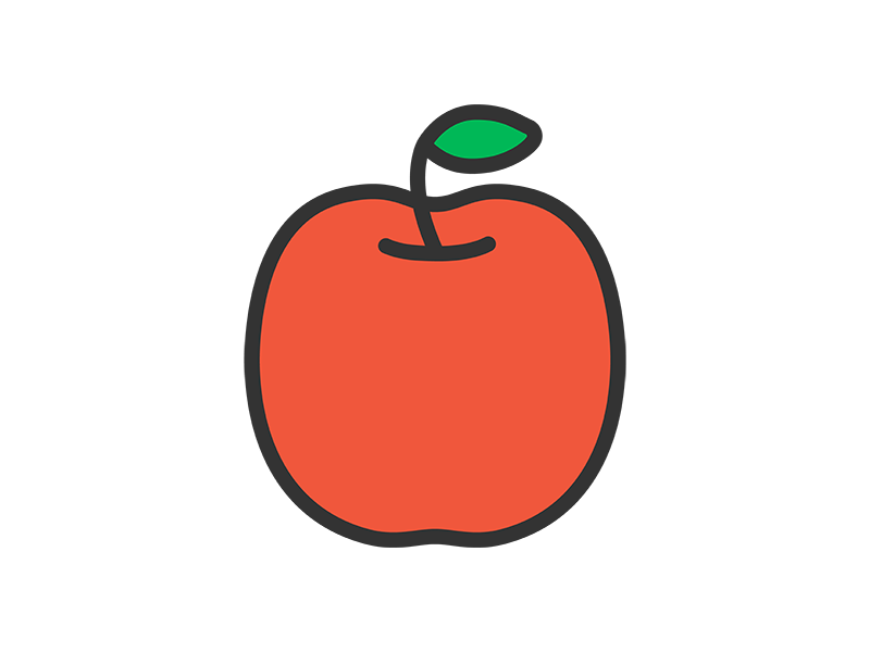 果物のリンゴのアイコン（線画カラー）の無料イラスト