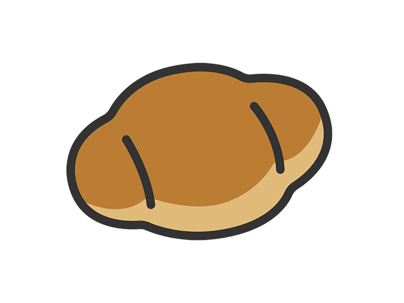 バターロールパンのアイコン（線画カラー）の無料イラスト
