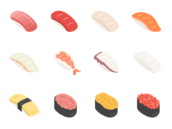 いろいろな、寿司のアイコンの無料イラストセット