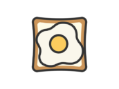 目玉焼きをのせた、食パンのアイコン（線画カラー）の無料イラスト