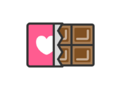 バレンタインの、板チョコレートのアイコン（線画カラー）の無料イラスト