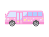 ピンク色の、幼稚園バスの無料イラスト