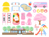 幼稚園（ピンク色）の無料イラストセット