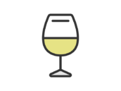グラスに入った、白ワインのアイコン（線画カラー）の無料イラスト