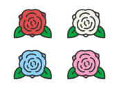 いろいろな色の、薔薇の花のアイコン（線画カラー）の無料イラストセット