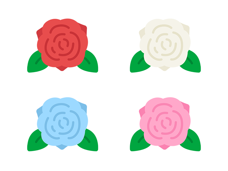 いろいろな色の、薔薇の花のアイコンの無料イラストセット