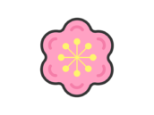 梅の花のアイコン（線画カラー）の無料イラスト