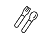 お弁当用の、ナイフとフォークのアイコン（線画）の無料イラスト