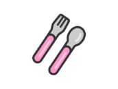 ピンク色の、ナイフとフォークのアイコン（線画カラー）の無料イラスト