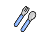 水色の、ナイフとフォークのアイコン（線画カラー）の無料イラスト