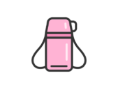 ピンク色の、子供用の水筒のアイコン（線画カラー）の無料イラスト