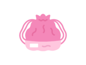 ピンク色の、お弁当用の巾着袋のアイコンの無料イラスト