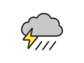 天気予報の雷雨のアイコン（線画カラー）の無料イラスト