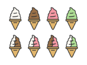 色んな味の、ソフトクリームのアイコン（線画カラー）の無料イラスト