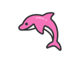 ピンク色のイルカのアイコン（線画カラー）の無料イラスト