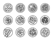 タイ料理のアイコン（線画）の無料イラストセット