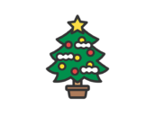 クリスマスツリーのアイコン（線画カラー）の無料イラスト