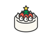 クリスマスケーキのアイコン（線画カラー）の無料イラスト