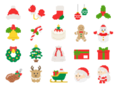 いろいろな、クリスマスのドット絵の無料イラストセット