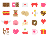 いろいろな、バレンタインデーのドット絵の無料イラストセット