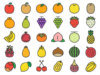 いろいろな、果物のアイコン（線画カラー）の無料イラストセット
