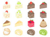 いろいろな種類の、ケーキの無料イラストセット