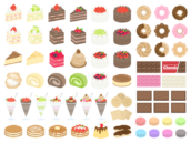 いろいろな種類の、スイーツの無料イラストセット