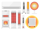 いろいろな、電源を入れた、暖房器具の家電の無料イラストセット