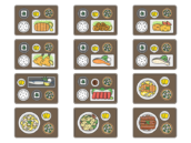 いろいろな種類の、定食（線画）の無料イラストセット