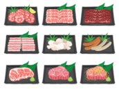 いろいろな、焼肉の部位の無料イラストセット