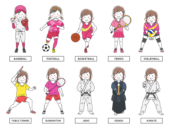 いろいろな種目別の、女子スポーツ選手の無料イラストセット