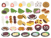 いろいろな種類の、和菓子の無料イラストセット