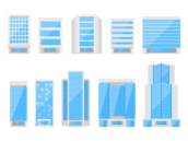 いろいろな、オフィスビルの無料イラストセット