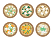 いろいろな具材の、味噌汁の無料イラストセット